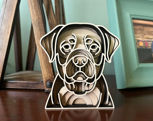 Rottweiler Dog 3D Wooden Mandala Head, 4" Inch Dog Mandala