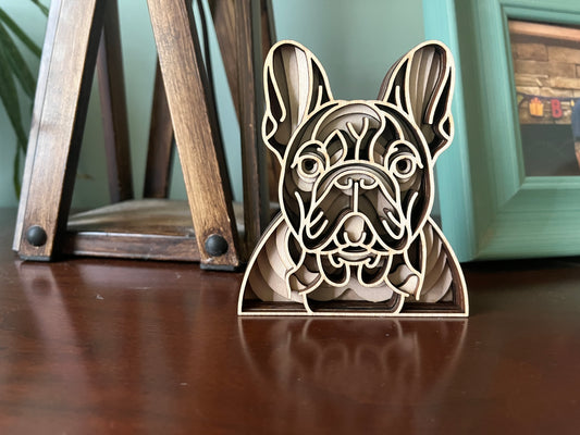 French Bulldog 3D Wooden Mandala Head, 4" Inch Dog Mandala