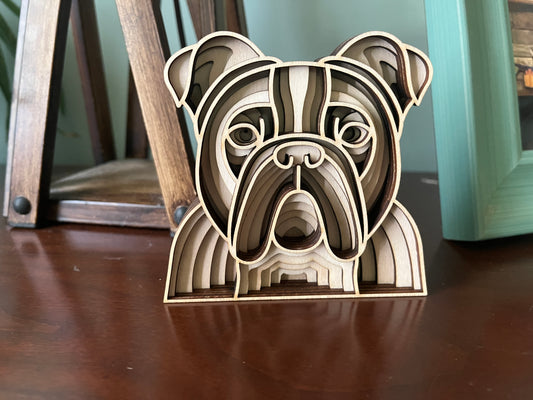 Bulldog 3D Wooden Mandala Head, 4" Inch Dog Mandala