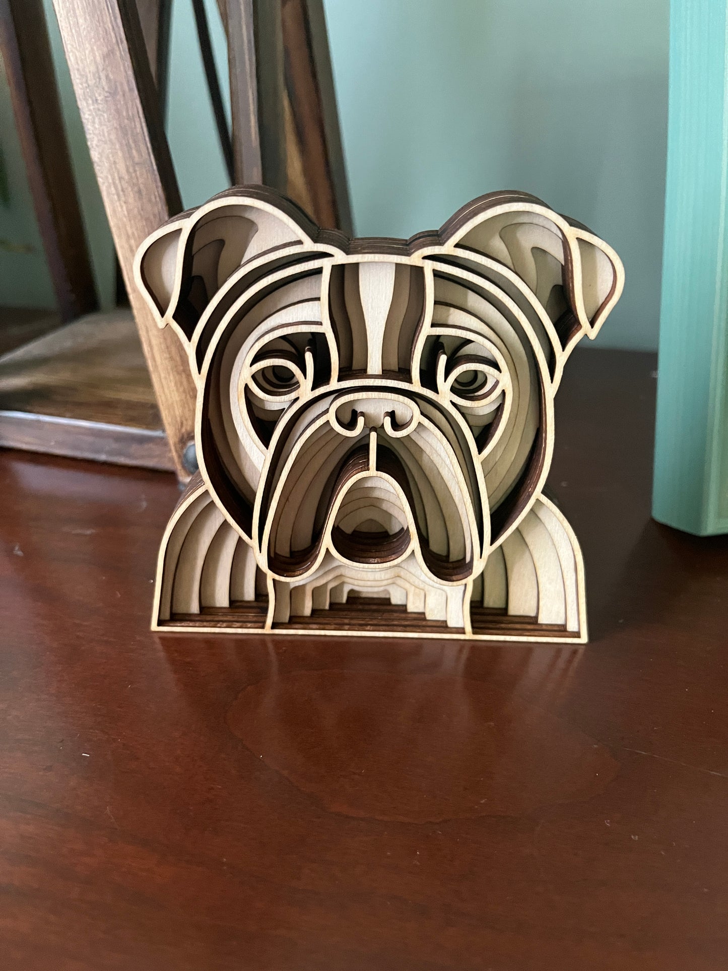 Bulldog 3D Wooden Mandala Head, 4" Inch Dog Mandala