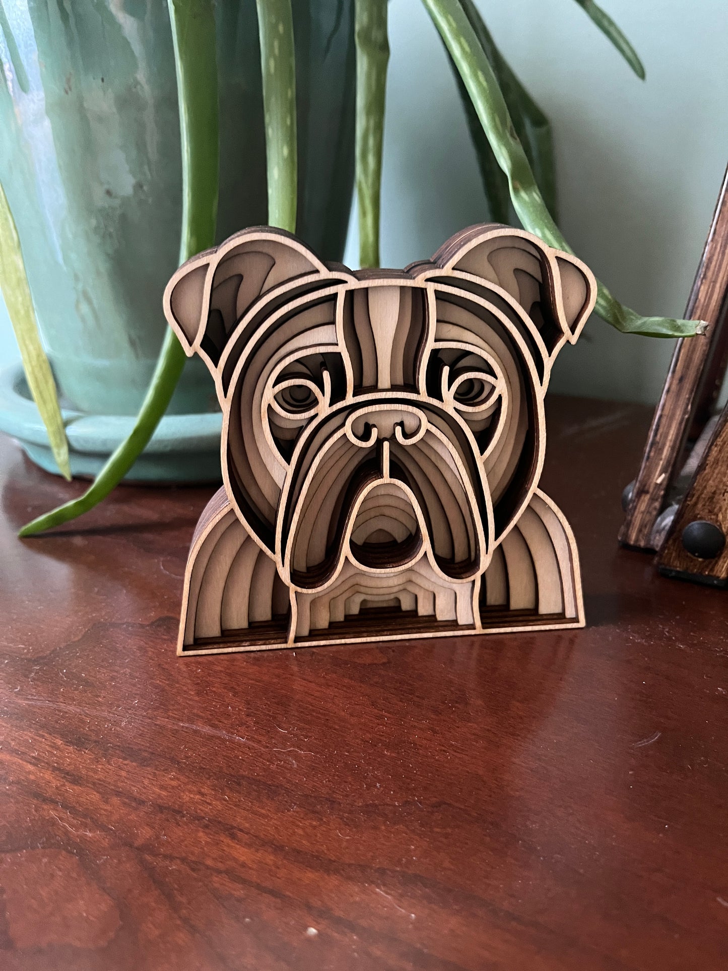 Bulldog 3D Wooden Mandala Head, 4" Inch Dog Mandala