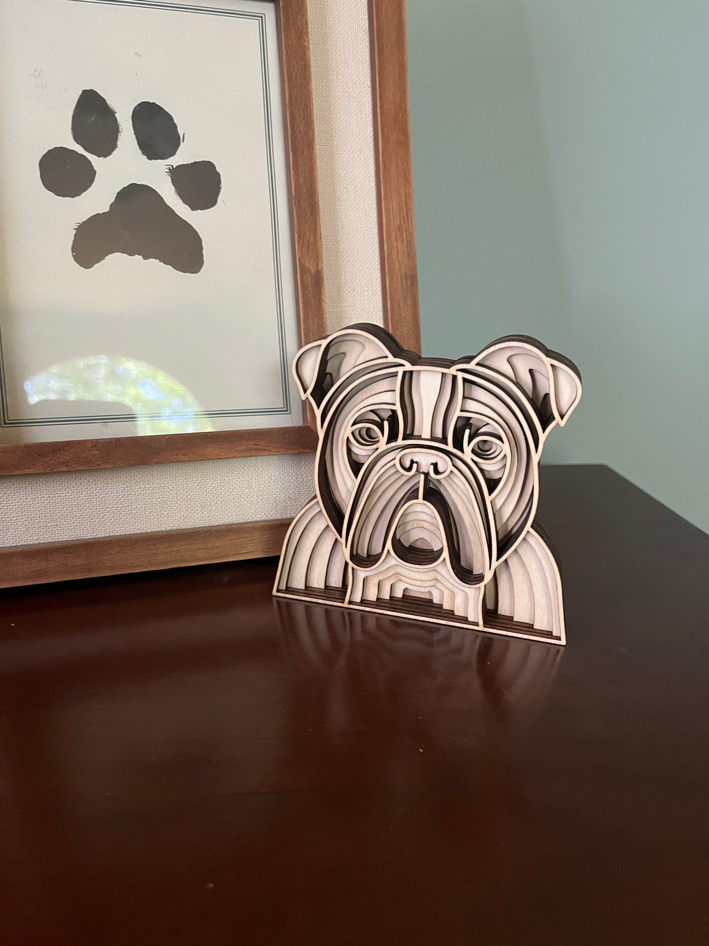 Bulldog 3D Wooden Mandala Head, 4" Inch Dog Mandala