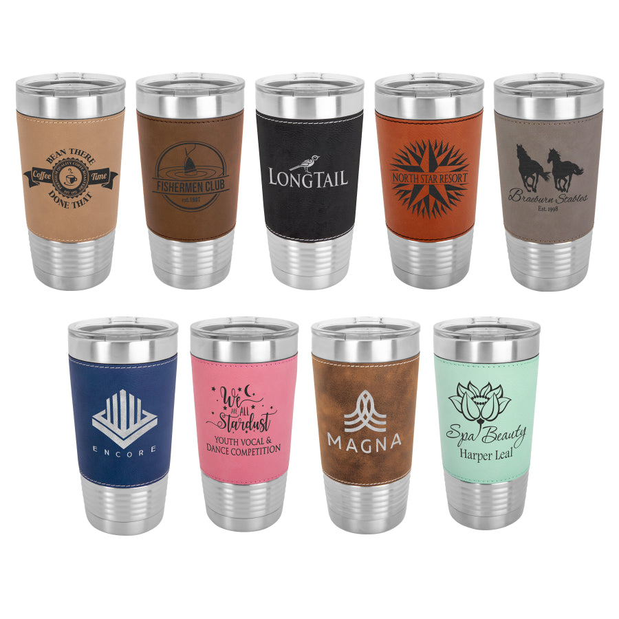 20 ounce Insulated Leatherette Tumbler with sliding lid