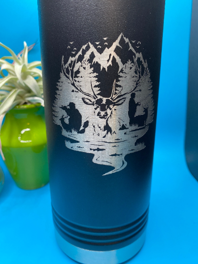 Mountain hunter scene Black Tumbler